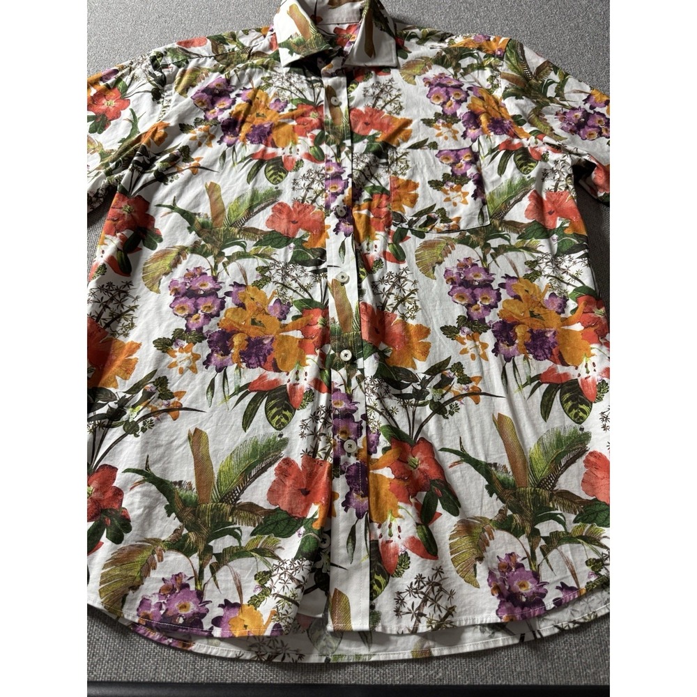 Alan Flusser Men's Large Floral Short Sleeve Button Up Shirt Tropical, Colorful - Picture 5 of 11